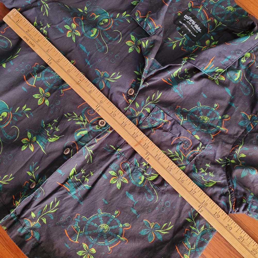 Women's Jeff Granito tiki deep dive print Hawaiian shirt L - Picture 7 of 8